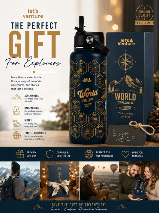 Lets Venture™ World Explorer Water Bottle + Stickers