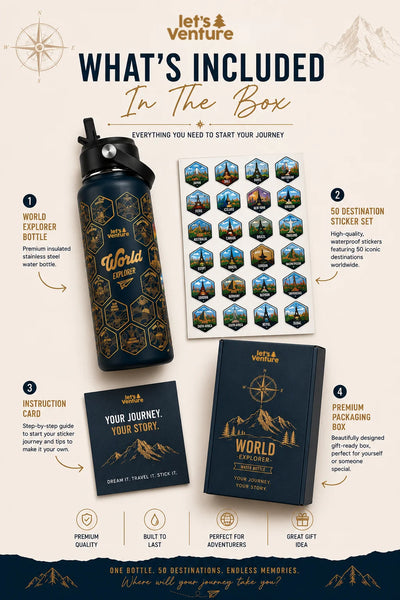 Lets Venture™ World Explorer Water Bottle + Stickers