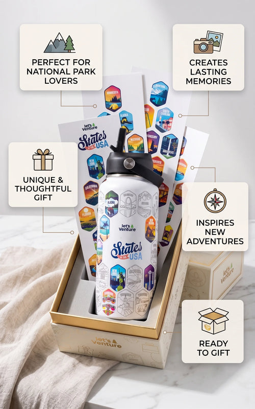 Lets Venture National Parks Water Bottle + Stickers