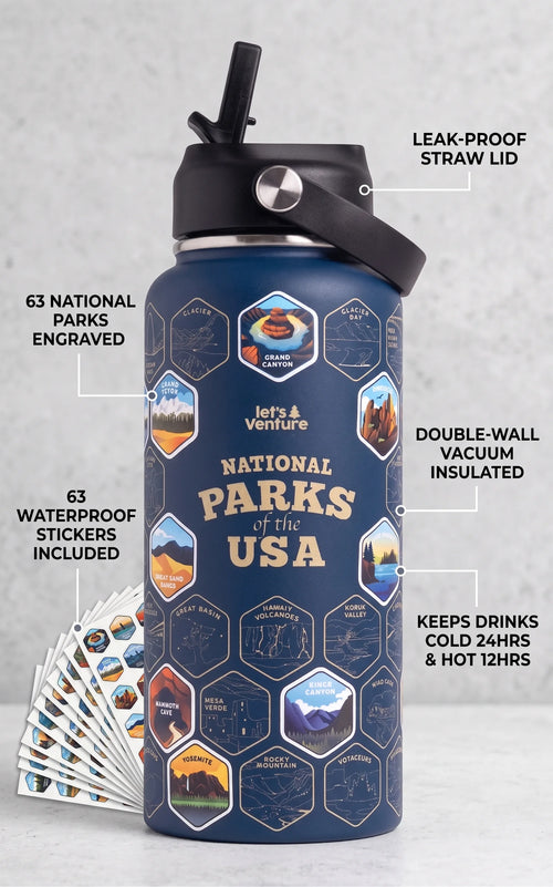 Lets Venture National Parks Water Bottle + Stickers