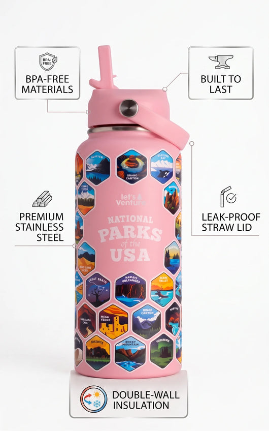 Lets Venture National Parks Water Bottle + Stickers