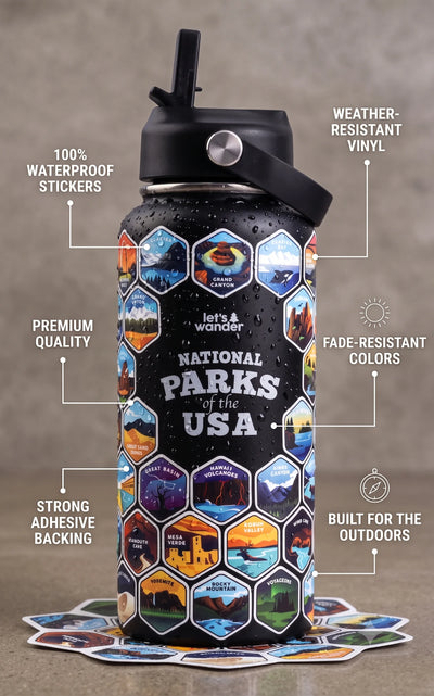 Lets Venture National Parks Water Bottle + Stickers