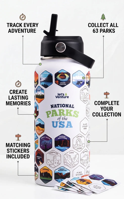 Lets Venture National Parks Water Bottle + Stickers